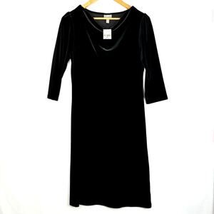 NWT J. Jill Black Velvet Cowl Neck 3/4 Sleeve Dress XS